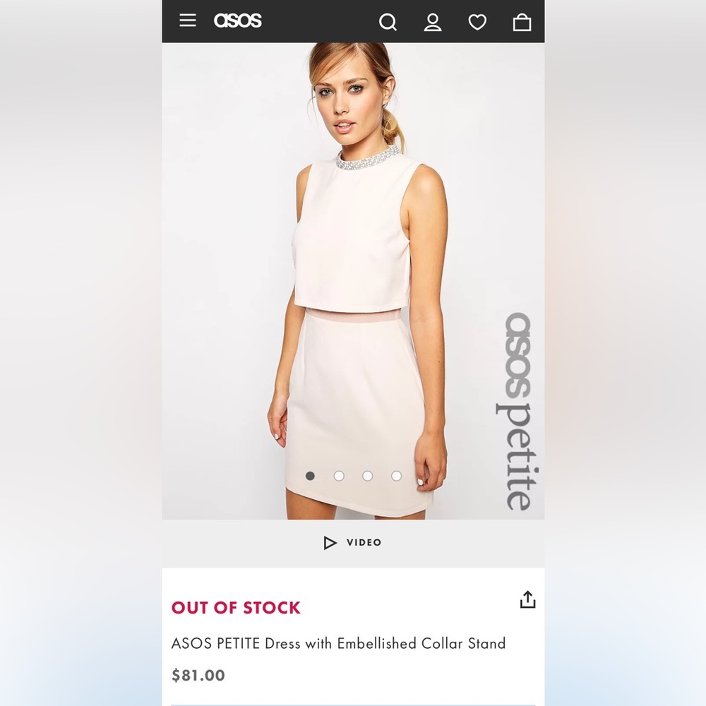 ASOS Petite Light Pink Midi Dress with Embellished Collar Neckline Size 0